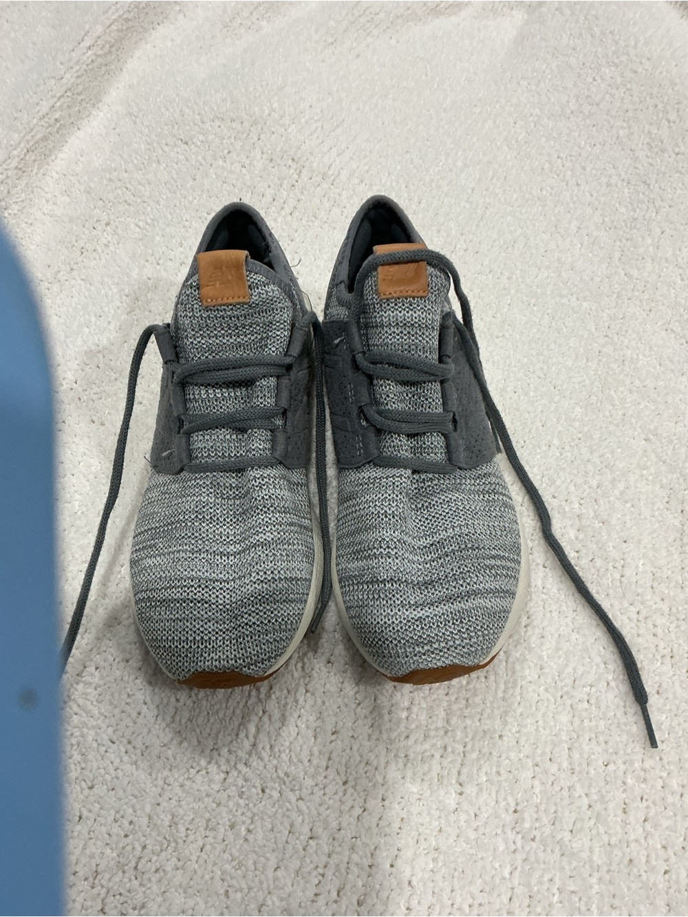 New Balance Grey Knit Sneakers with Tan Accents